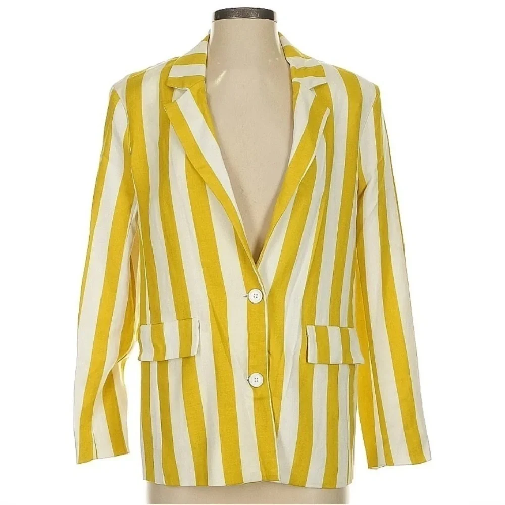 Revolve LPA Boxy Blazer Yellow Gold White Double Breast Small